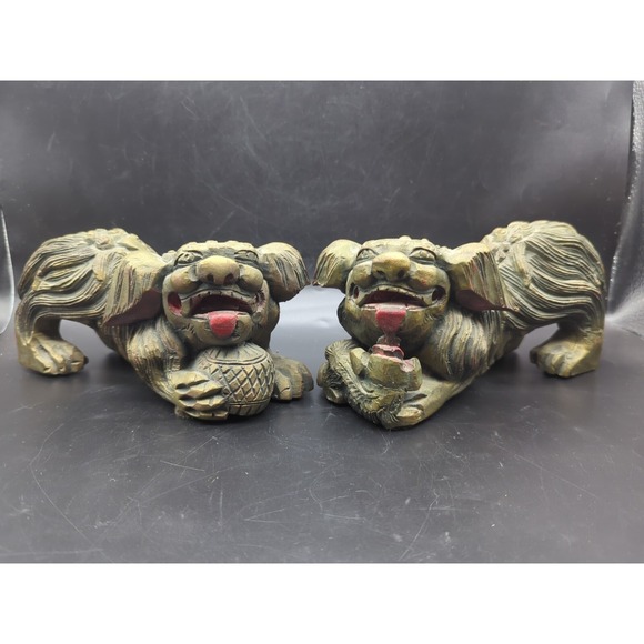 Other - Pair of Vintage Chinese Gold Gilt Wood Carved Foo Dogs